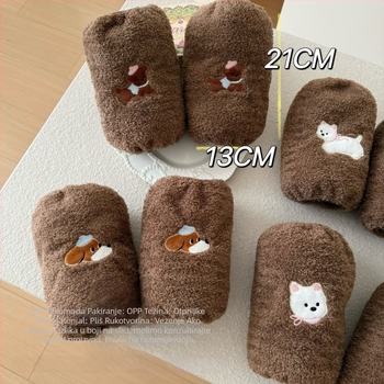 Plišane rukave s likom šteneta za žene, zimske, protiv prljavštine, šivane, od kunićeve dlake