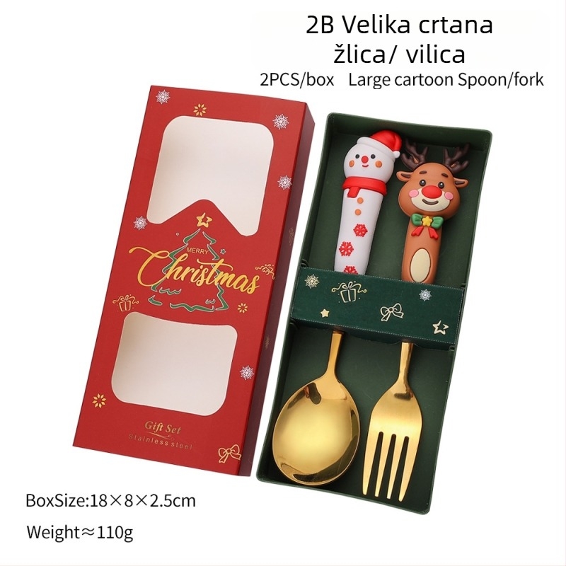 Set žlica i vilica od nehrđajućeg čelika za Božić – sladak karikaturni dizajn za djecu, poliran do zrcalnog sjaja
