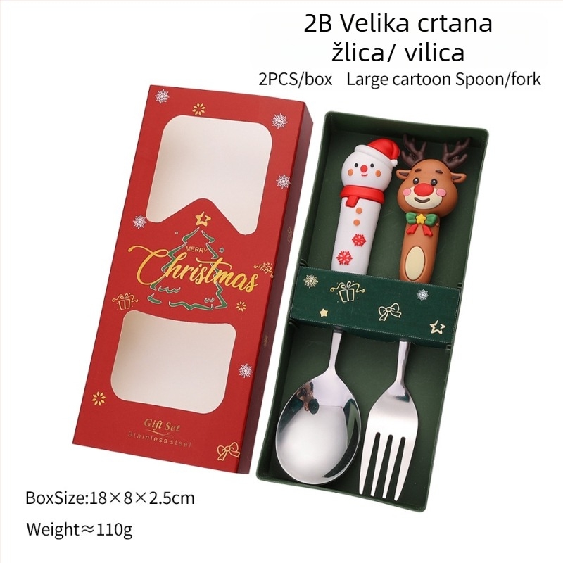 Set žlica i vilica od nehrđajućeg čelika za Božić – sladak karikaturni dizajn za djecu, poliran do zrcalnog sjaja