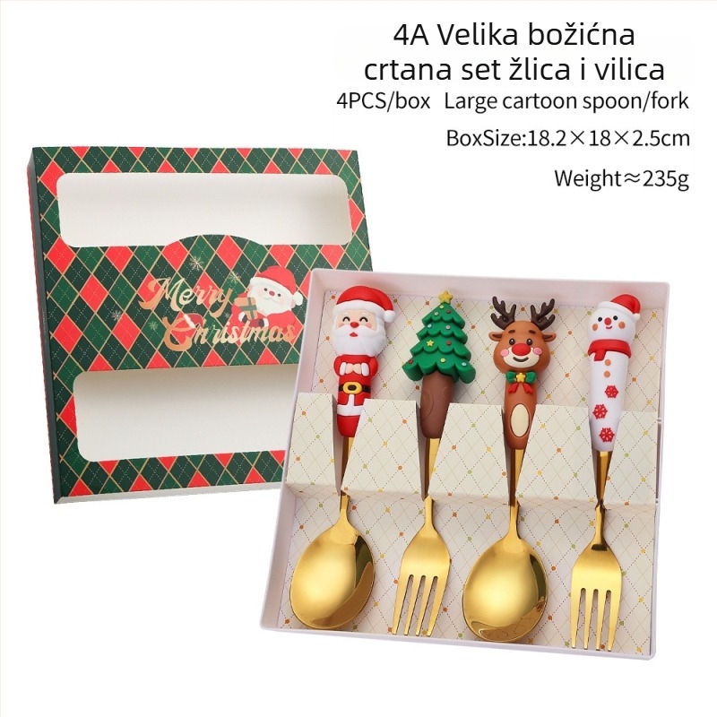 Set žlica i vilica od nehrđajućeg čelika za Božić – sladak karikaturni dizajn za djecu, poliran do zrcalnog sjaja