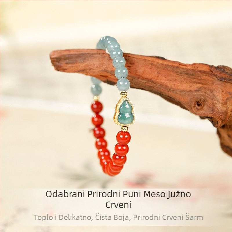 Prirodni crveni agat narukvica, kolekcionarska kvaliteta, crveni dragulj, leden‑jadit, koraljka u obliku tikve, godina zodijaka