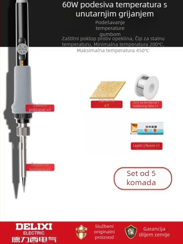 Delixi lemilica za spajanje s unutarnjim grijanjem – kućni set, regulirana temperatura, keramički grijač, za spajanje, desoldering i pyrograviranje