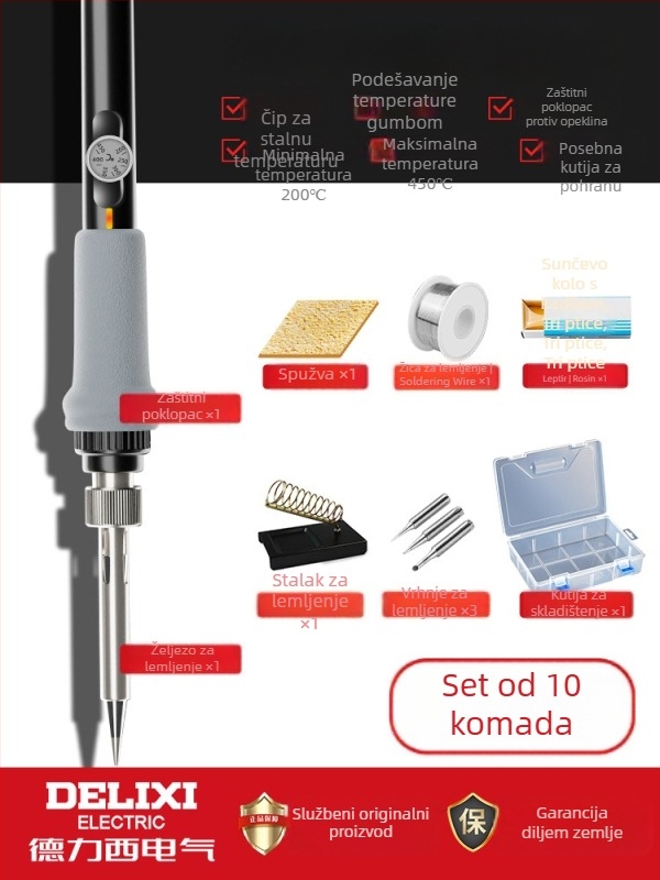 Delixi lemilica za spajanje s unutarnjim grijanjem – kućni set, regulirana temperatura, keramički grijač, za spajanje, desoldering i pyrograviranje