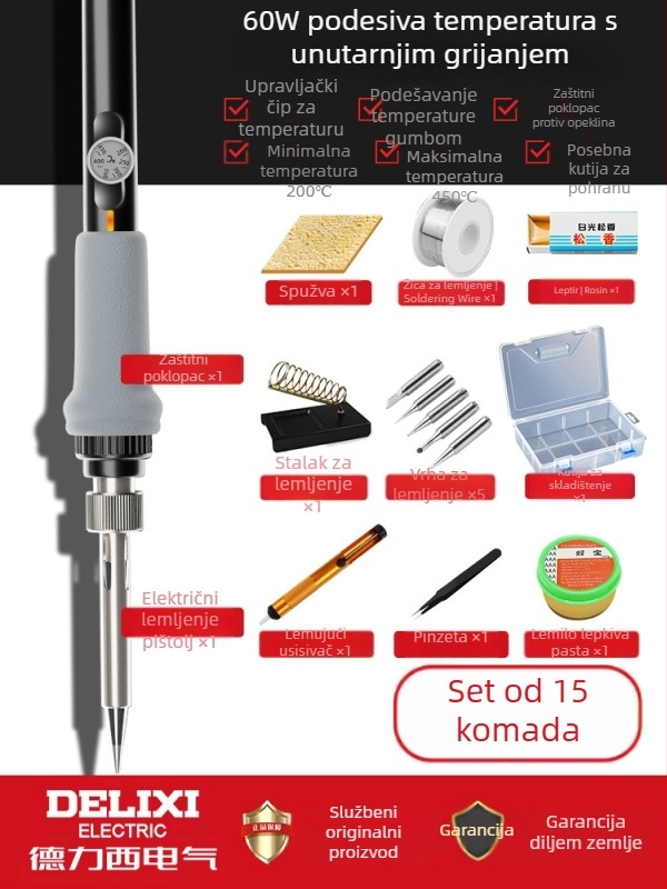 Delixi lemilica za spajanje s unutarnjim grijanjem – kućni set, regulirana temperatura, keramički grijač, za spajanje, desoldering i pyrograviranje