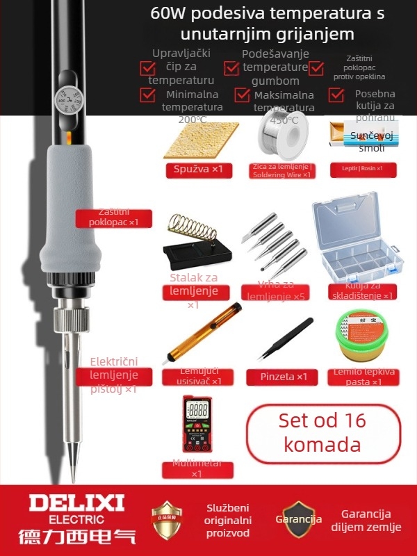 Delixi lemilica za spajanje s unutarnjim grijanjem – kućni set, regulirana temperatura, keramički grijač, za spajanje, desoldering i pyrograviranje
