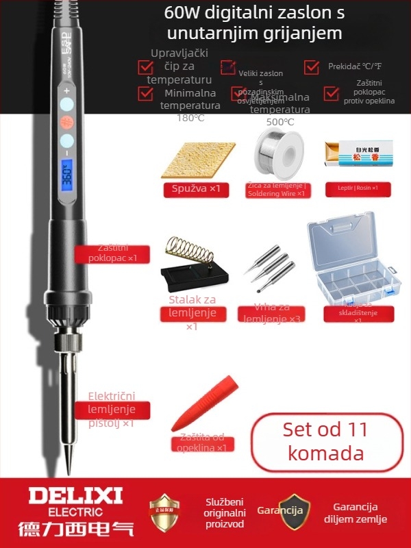 Delixi lemilica za spajanje s unutarnjim grijanjem – kućni set, regulirana temperatura, keramički grijač, za spajanje, desoldering i pyrograviranje