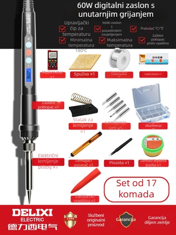 Delixi lemilica za spajanje s unutarnjim grijanjem – kućni set, regulirana temperatura, keramički grijač, za spajanje, desoldering i pyrograviranje