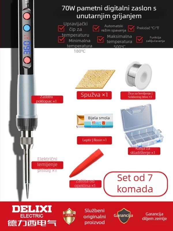 Delixi lemilica za spajanje s unutarnjim grijanjem – kućni set, regulirana temperatura, keramički grijač, za spajanje, desoldering i pyrograviranje