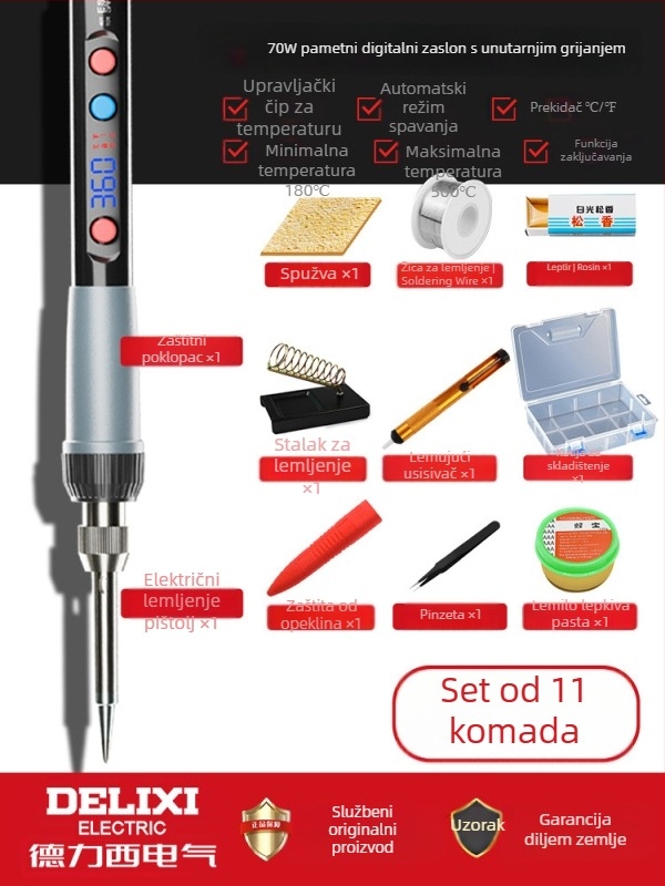 Delixi lemilica za spajanje s unutarnjim grijanjem – kućni set, regulirana temperatura, keramički grijač, za spajanje, desoldering i pyrograviranje