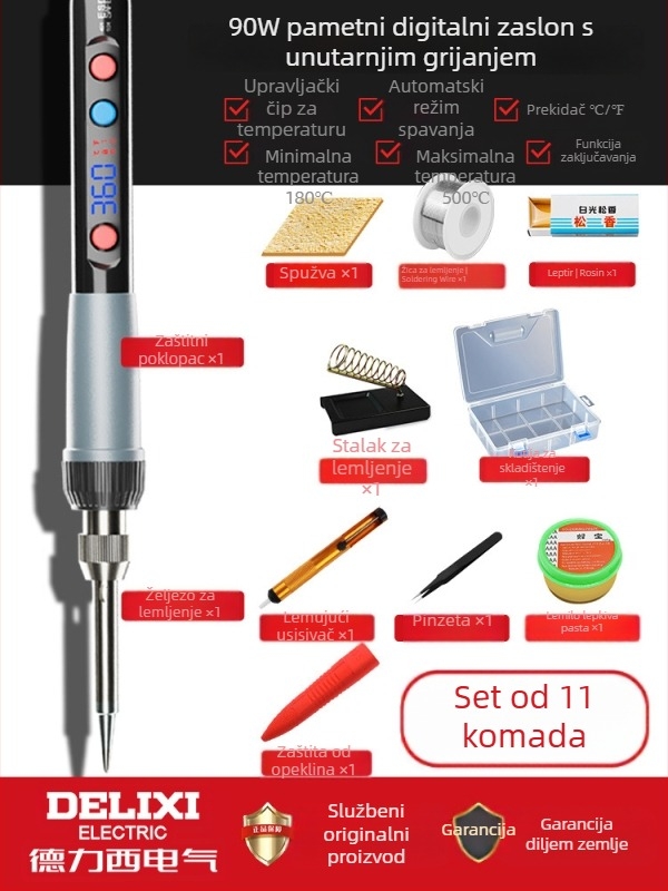 Delixi lemilica za spajanje s unutarnjim grijanjem – kućni set, regulirana temperatura, keramički grijač, za spajanje, desoldering i pyrograviranje