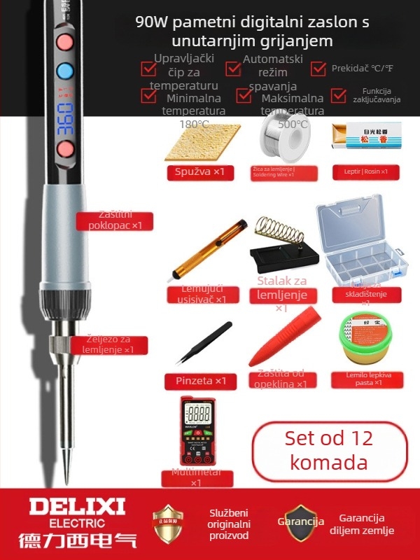 Delixi lemilica za spajanje s unutarnjim grijanjem – kućni set, regulirana temperatura, keramički grijač, za spajanje, desoldering i pyrograviranje