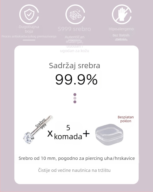 999 srebrne naušnice za žene, male naušnice s dijamantima, za piercing uha, pogodne za spavanje
