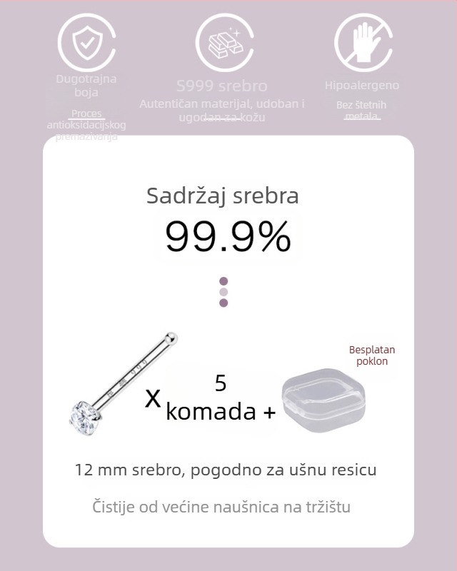 999 srebrne naušnice za žene, male naušnice s dijamantima, za piercing uha, pogodne za spavanje
