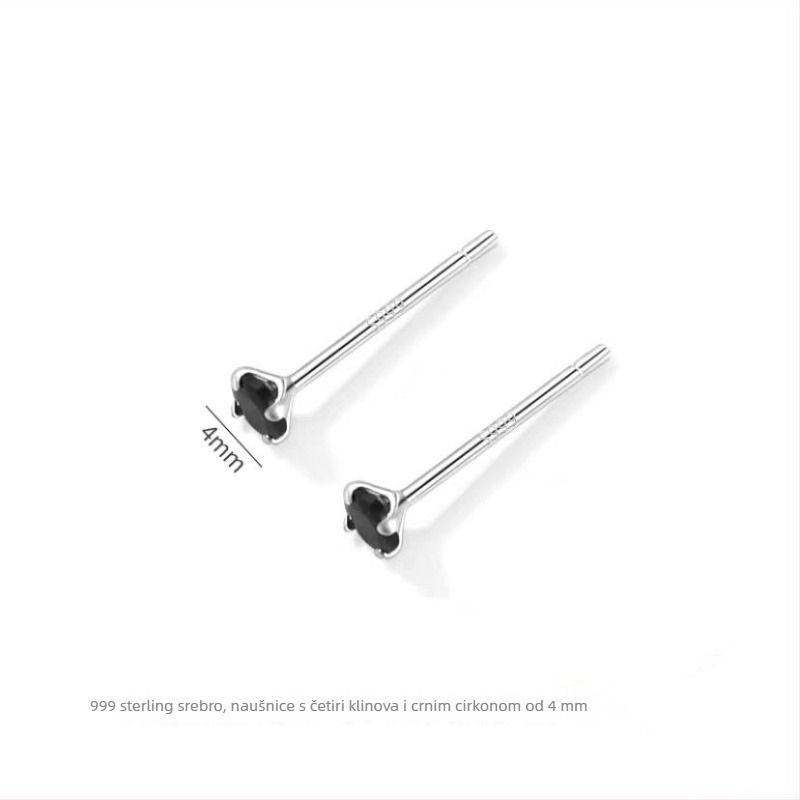 Dijamantni naušnici tip stud, S999 čisto srebro, sterling srebro, geometrijski dizajn, nišni stil