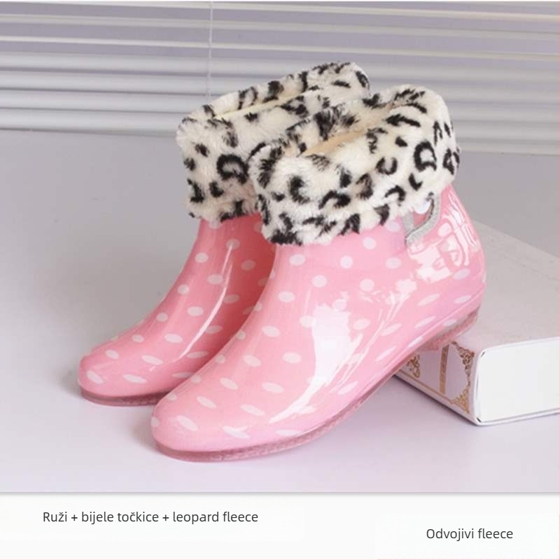 Ženske PVC čizme za kišu, niski članak, vodootporne, protuklizne, s flis podstavom