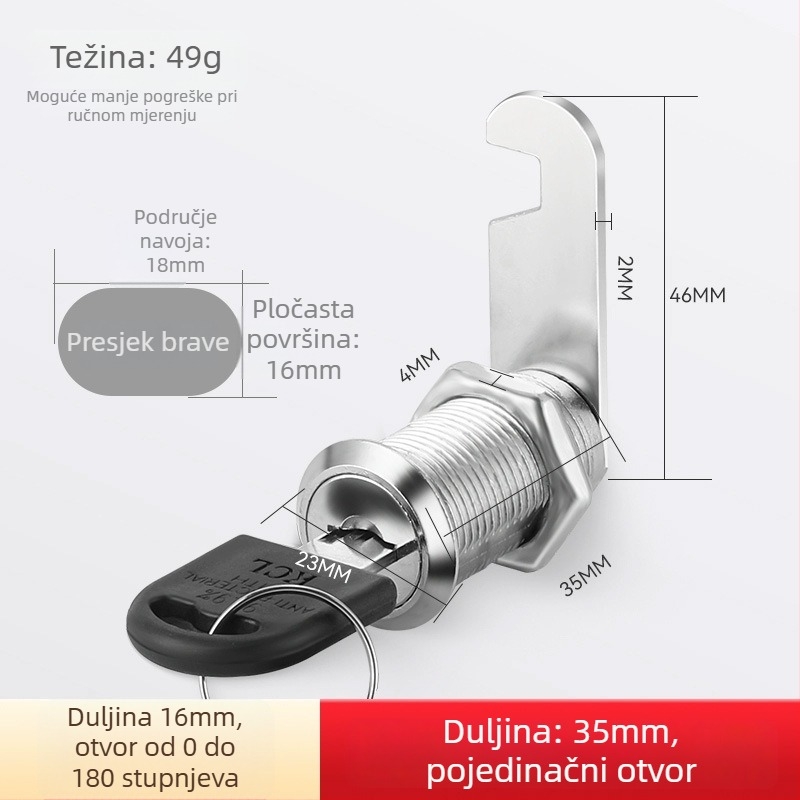 Cilindar za zaključavanje za arhivske ormariće i metalne ormariće — Model M-75, cinkova legura, stil moderne jednostavnosti