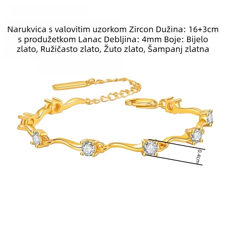 Bakrena narukvica s elektroplatiranim premazom – Jin Jiahua, za žene, prirodni stil, valoviti dizajn