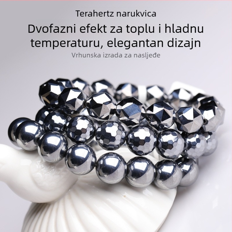 Terahertz narukvica s 128 fasetiranih okruglih perlica od polikristalnog silicija, unisex minimalistički dizajn, protiv umora.