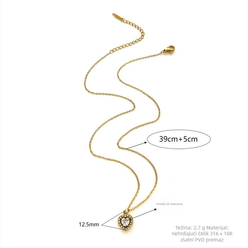 Ogrlica od nehrđajućeg čelika 304, privjesak od rhinestonea, kapljičastog oblika, geometrijskog dizajna, O-prsten lanac, elektroplatiranje, marka Peri·s box