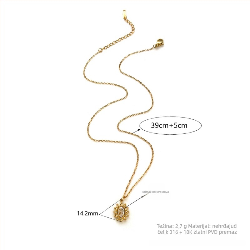 Ogrlica od nehrđajućeg čelika 304, privjesak od rhinestonea, kapljičastog oblika, geometrijskog dizajna, O-prsten lanac, elektroplatiranje, marka Peri·s box