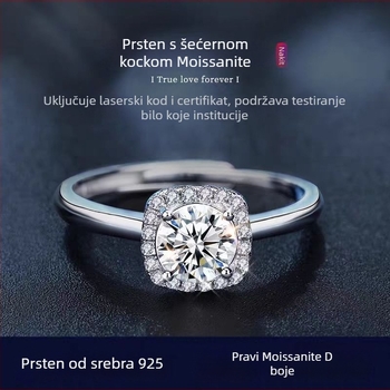 Prsten od srebra 925 s Moissanitom, geometrijski kvadratni oblik, otvoren dizajn, lagani luksuz