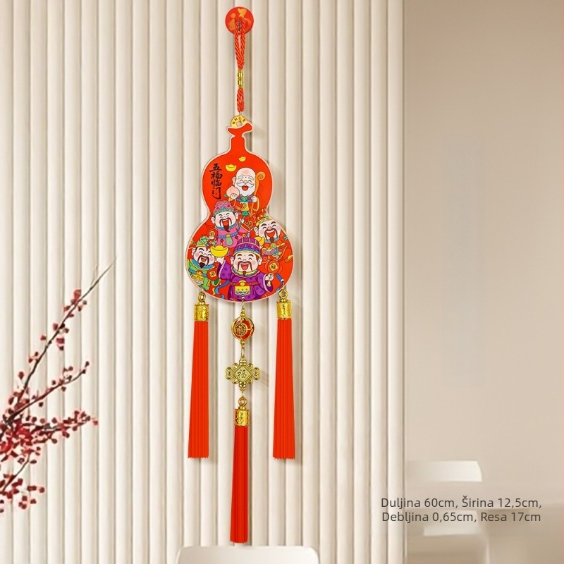 Drveni privjesak Boga bogatstva u obliku tikve – za dnevni boravak i ulaz – motiv pet bogova bogatstva, novi kineski stil, personalizirani dizajn, izdanje 2025