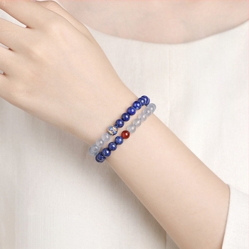 Narukvica od lapis lazuli, vintage stil, unisex, okrugle perle, ručno izrađeno