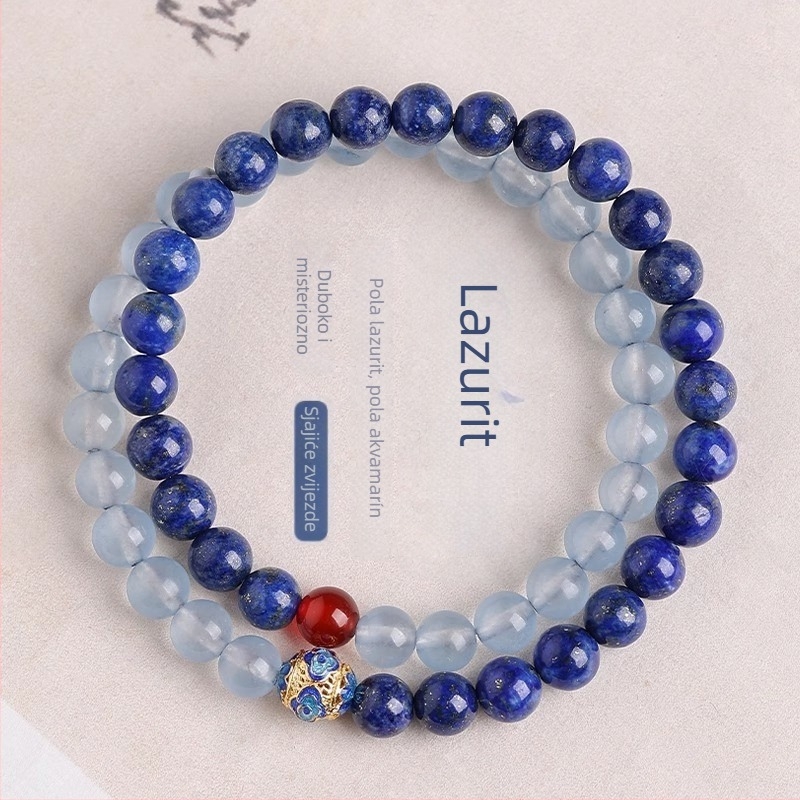 Narukvica od lapis lazuli, vintage stil, unisex, okrugle perle, ručno izrađeno