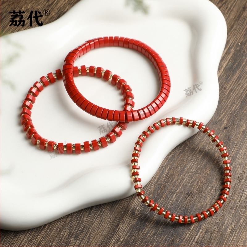 Cinnabar etnička unisex spacer narukvica - ručno izrađene perle