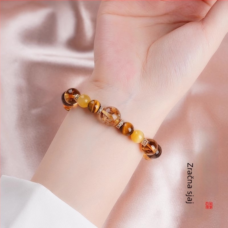 Kristalna narukvica s citrinom i tigrovim okom, geometrijski oblik, unisex, nacionalni stil