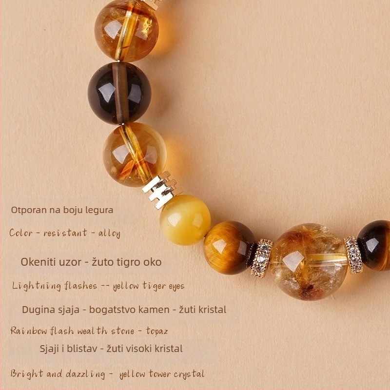 Kristalna narukvica s citrinom i tigrovim okom, geometrijski oblik, unisex, nacionalni stil