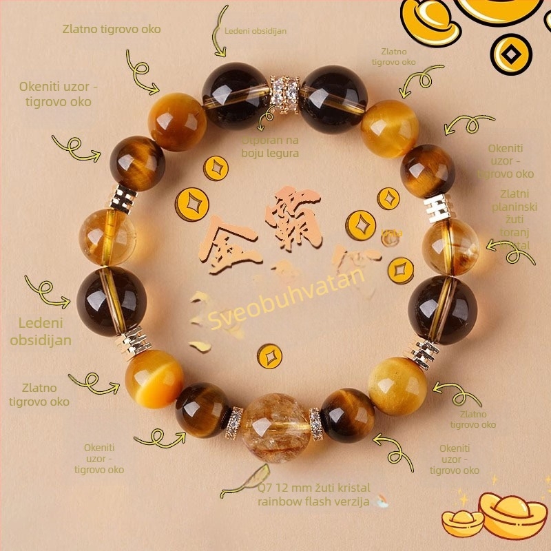 Kristalna narukvica s citrinom i tigrovim okom, geometrijski oblik, unisex, nacionalni stil