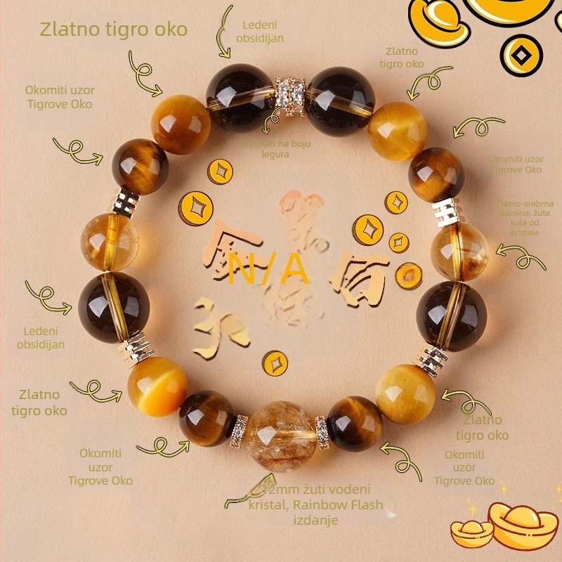 Kristalna narukvica s citrinom i tigrovim okom, geometrijski oblik, unisex, nacionalni stil