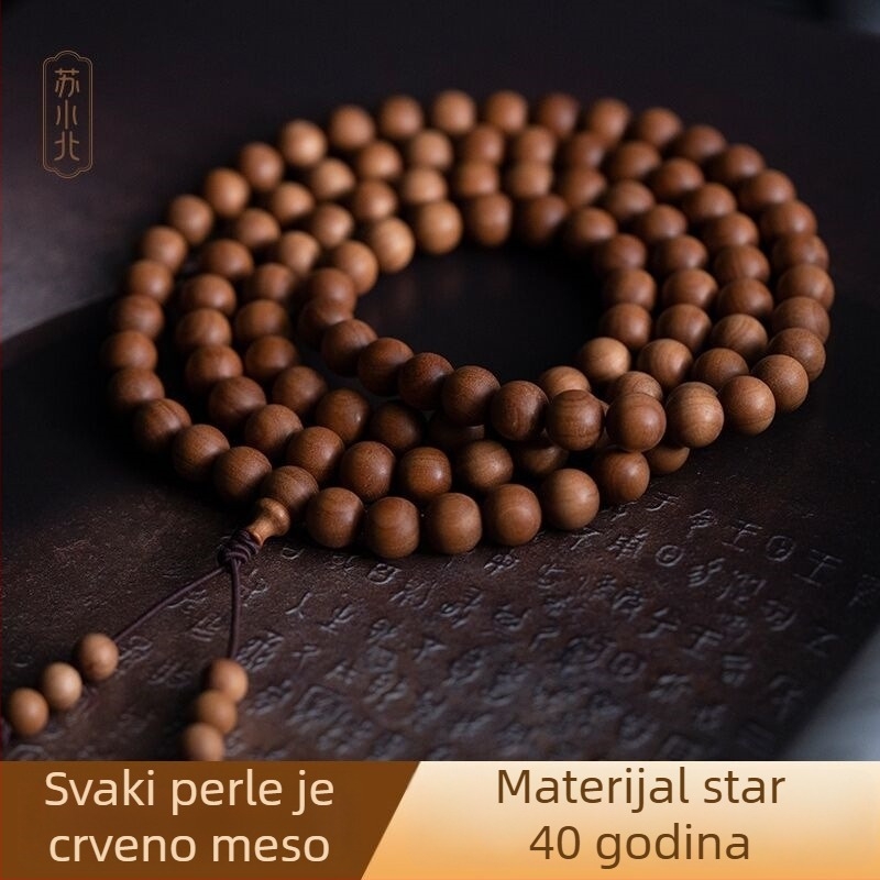 Narukvica od starog indijskog sandalovog drveta, 108 perli, klasični prirodni stil, unisex