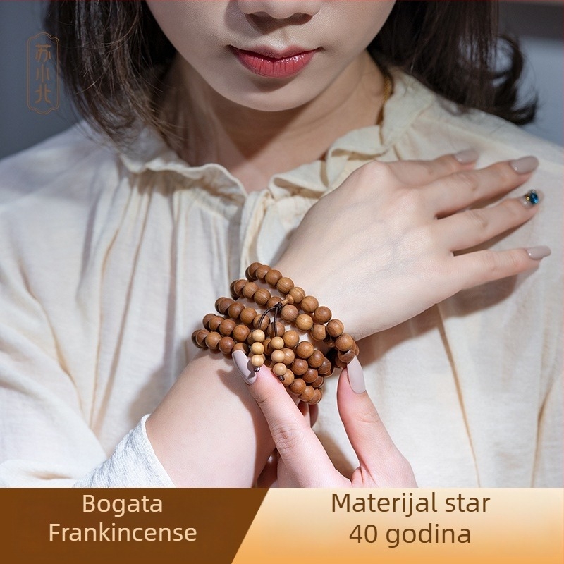 Narukvica od starog indijskog sandalovog drveta, 108 perli, klasični prirodni stil, unisex