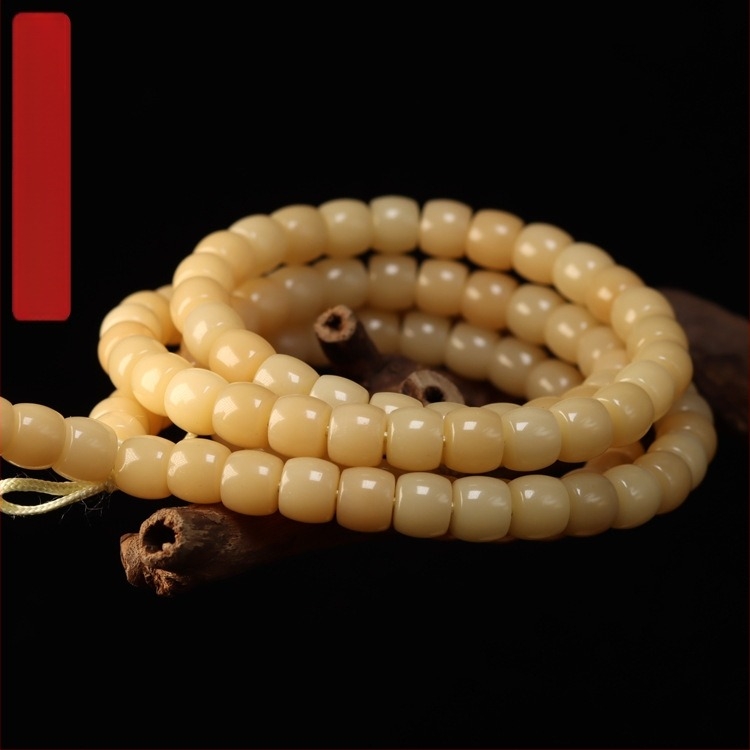 Narukvica Bodhi sjemena, cilindrične perle s ravnim rezom, polirane, 108 komada