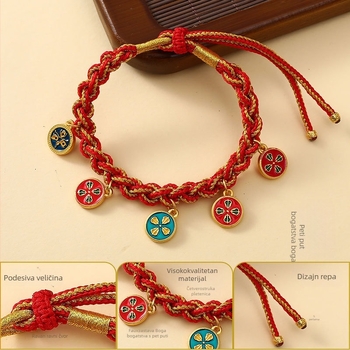 Narukvica – etnički stil, unisex, ručno pleteni Thangka konac s motivom Boga bogatstva – Qiyue