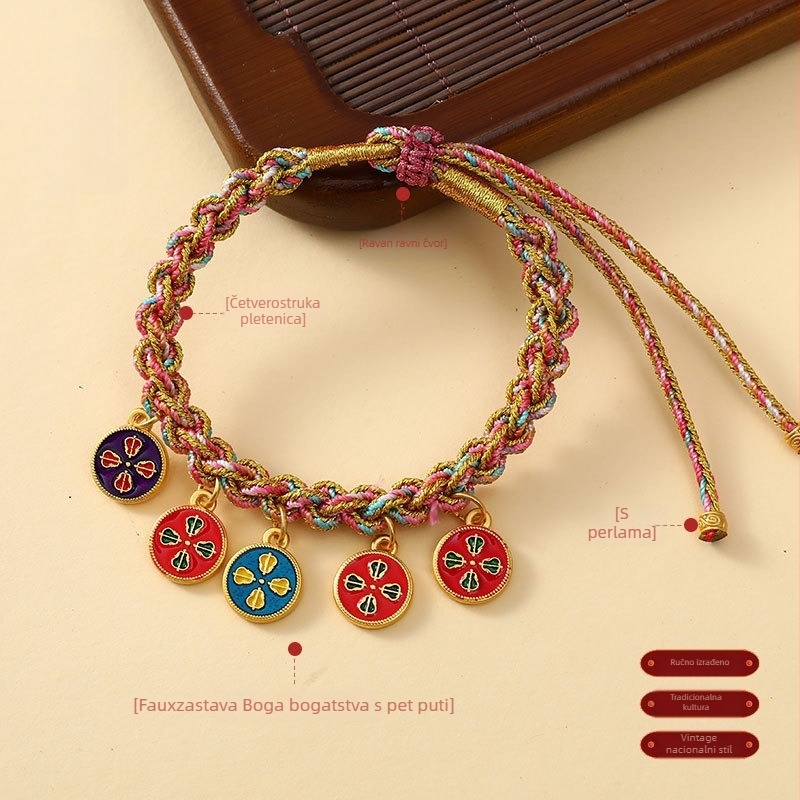 Narukvica – etnički stil, unisex, ručno pleteni Thangka konac s motivom Boga bogatstva – Qiyue