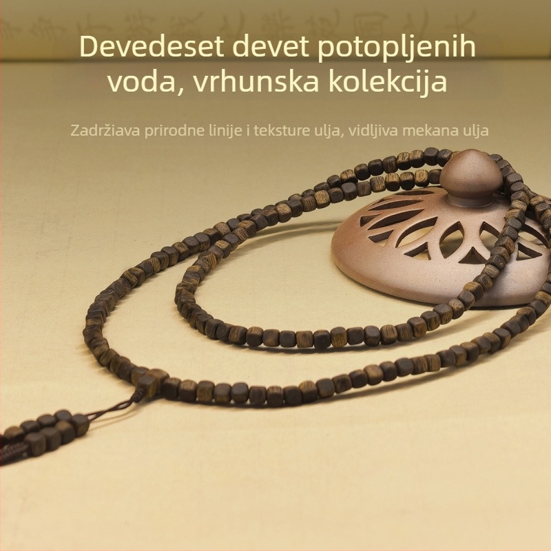 Narukvica od Qinan agarwood s kvadratičnim perlama, ručna izrada, etnički stil, unisex