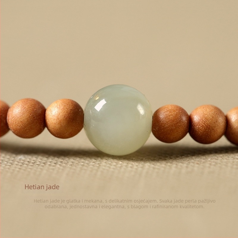 Narukvica od sandalovine u stilu nacionalnog vjetra, unisex (82 perle • manje od 4 mm • ručno pleteno • okrugle perle • sandalovina)