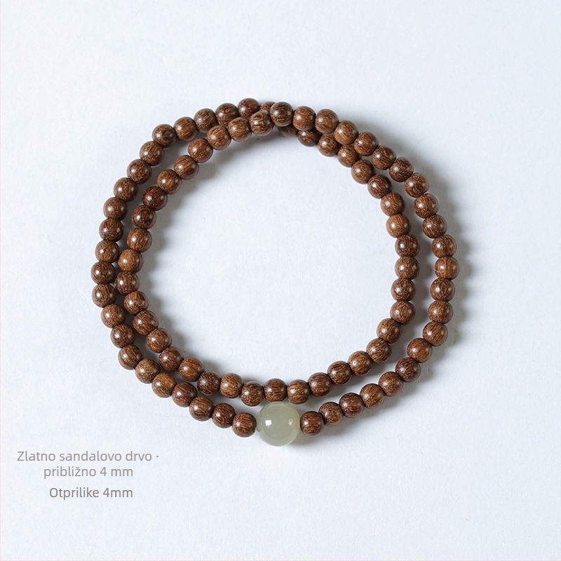 Narukvica od sandalovine u stilu nacionalnog vjetra, unisex (82 perle • manje od 4 mm • ručno pleteno • okrugle perle • sandalovina)