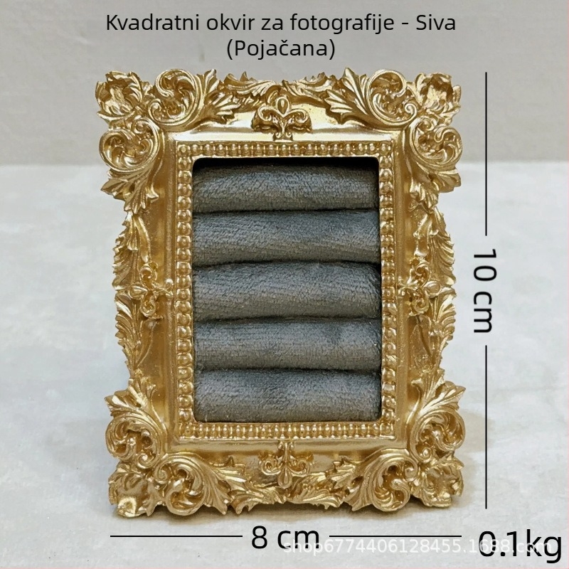 Vintage stalak za izlaganje nakita – metalna konstrukcija, velur kućište, četverokutni dizajn, u jednom komadu, željezna umjetnička izrada