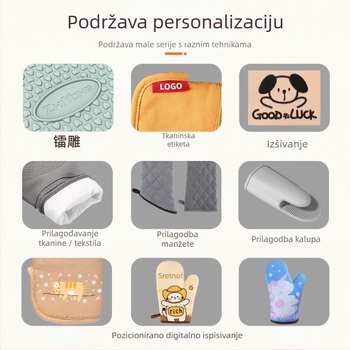 Rukavice za pećnicu od pamuka i silikona, crtani mačić, 5-dijelni set, prilagodljive