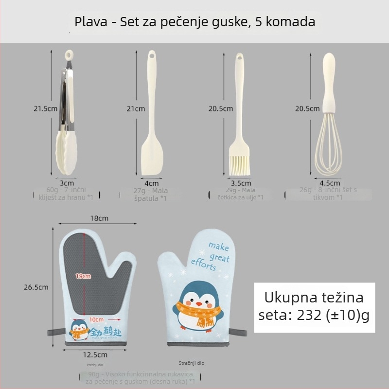 Rukavice za pećnicu od pamuka i silikona, crtani mačić, 5-dijelni set, prilagodljive