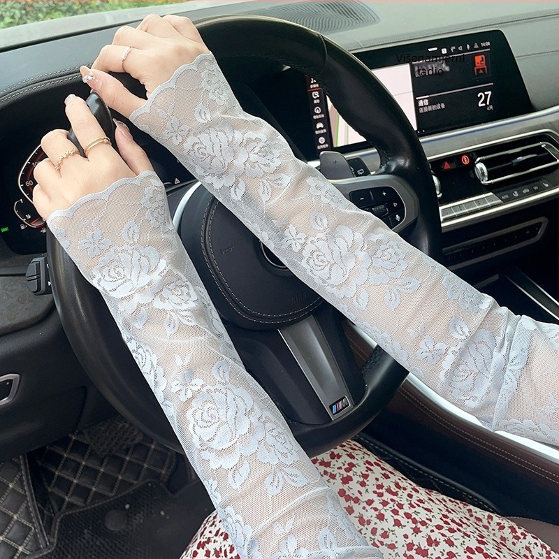 Nadlaktni rukav s čipkom (polyester) UV zaštitom za žene — tanak, prozračan, ljetna vanjska uporaba