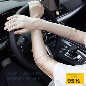 Ženske rukavice bez prstiju za zaštitu od sunca, Lycra mješavina (10% elastan, 90% poliester), dugi rashladni rukavi za vožnju biciklom i električnim vozilima, tanki ljetni rukavi za upravljanje, otvoreno zapešće s naborom — Proljeće 2024
