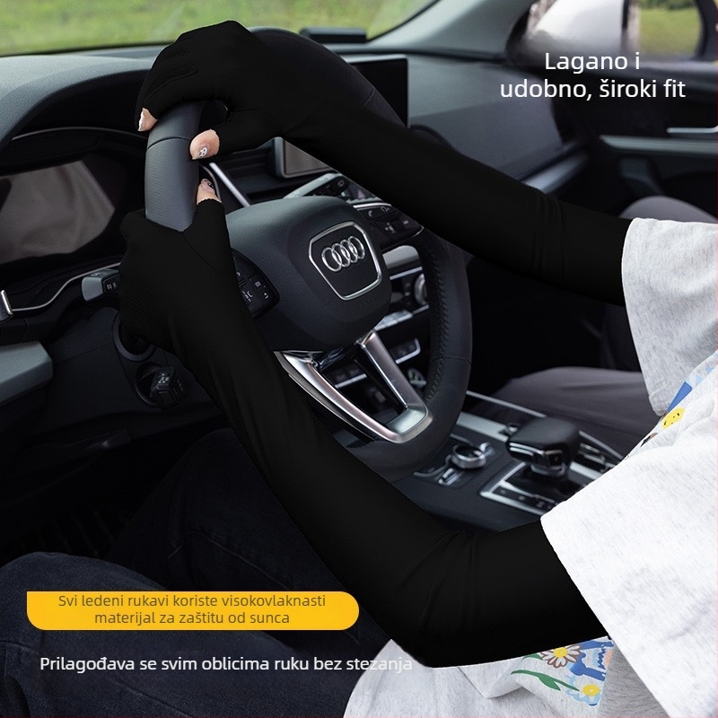 Ženske rukavice bez prstiju za zaštitu od sunca, Lycra mješavina (10% elastan, 90% poliester), dugi rashladni rukavi za vožnju biciklom i električnim vozilima, tanki ljetni rukavi za upravljanje, otvoreno zapešće s naborom — Proljeće 2024