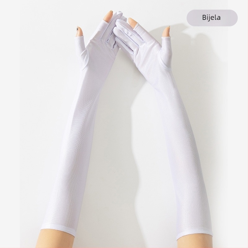 Ženske rukavice bez prstiju za zaštitu od sunca, Lycra mješavina (10% elastan, 90% poliester), dugi rashladni rukavi za vožnju biciklom i električnim vozilima, tanki ljetni rukavi za upravljanje, otvoreno zapešće s naborom — Proljeće 2024