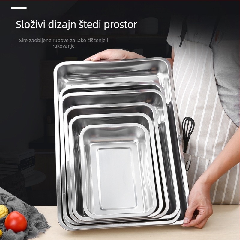 Nehrđajući čelik kvadratna posuda za prezentaciju hrane s mrežom kontrole ulja i pločom za filtriranje ulja
