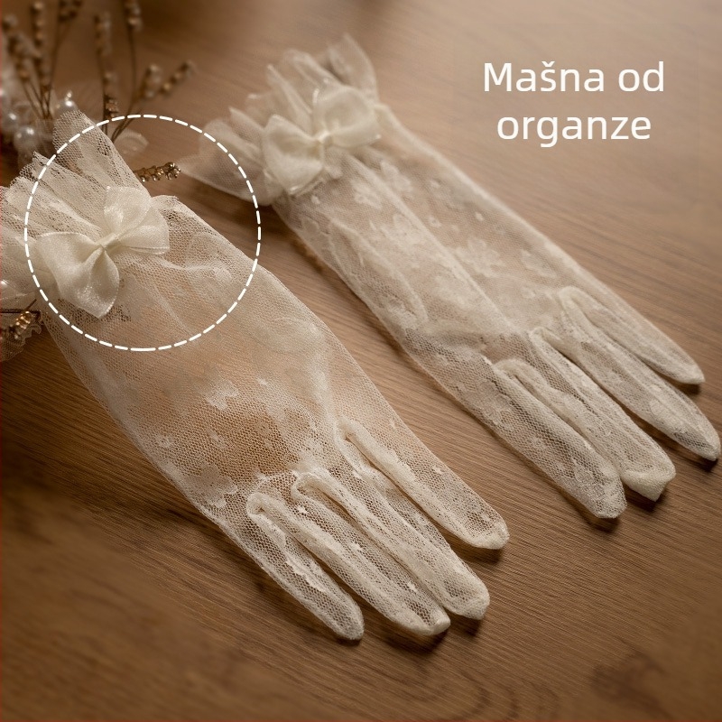 Vjenčane kratke mrežaste rukavice za žene s elegantnom mašnicom, dekorativni dodatak za vjenčanje, pogodan za sve sezone